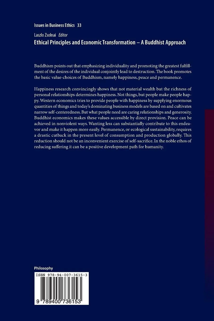Rückseite: 9789400736153 | Ethical Principles and Economic Transformation - A Buddhist Approach