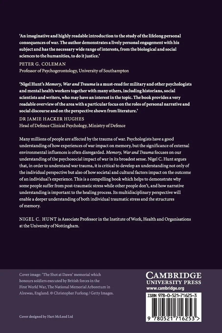 Rückseite: 9780521716253 | Memory, War and Trauma | Nigel C. Hunt | Taschenbuch | Englisch | 2010