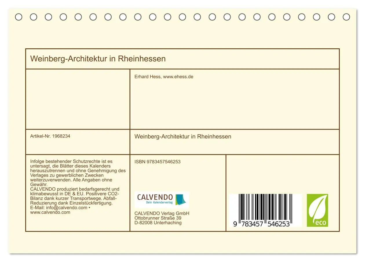 Bild: 9783457546253 | Weinberg-Architektur in Rheinhessen (Tischkalender 2026 DIN A5...