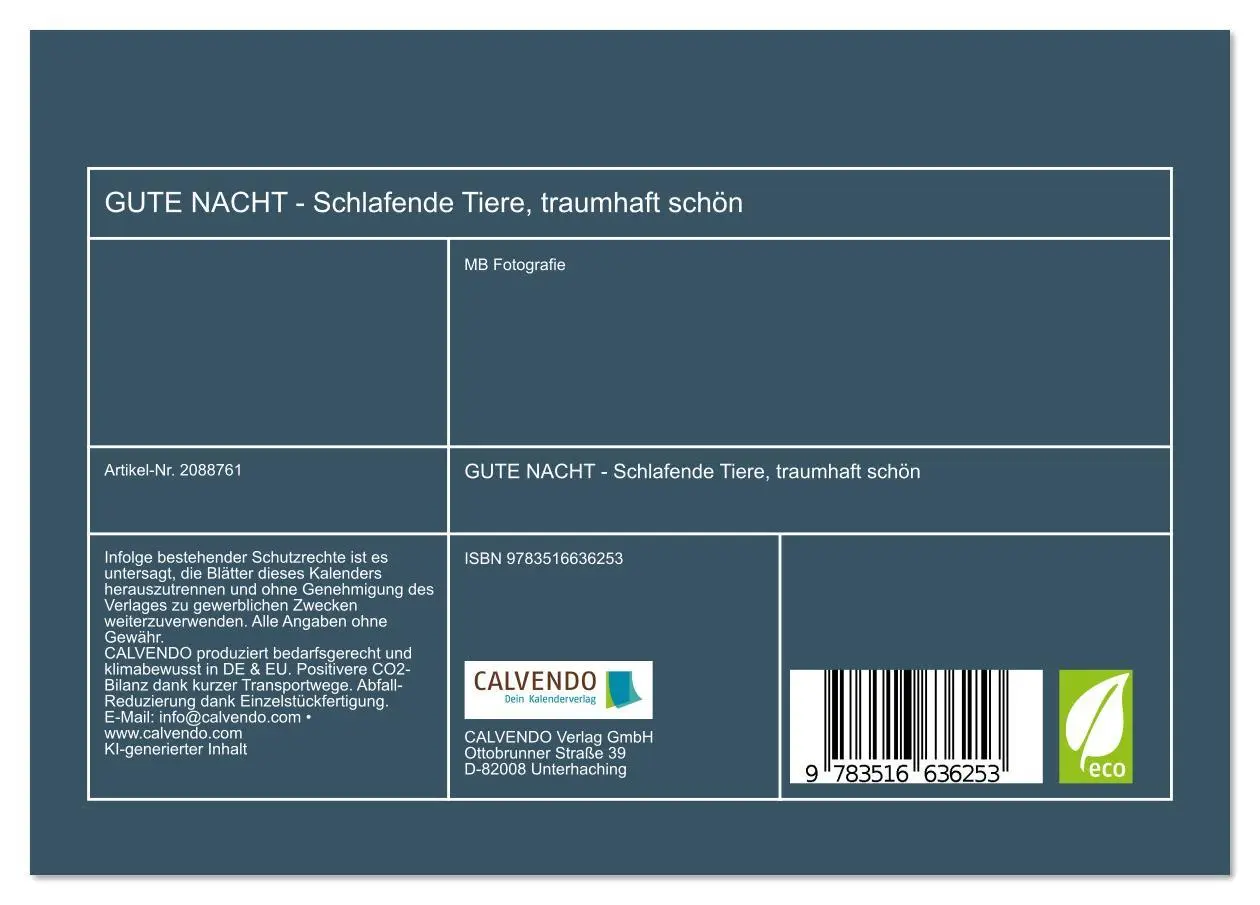Bild: 9783516636253 | GUTE NACHT - Schlafende Tiere, traumhaft schön (Tischkalender 2026...