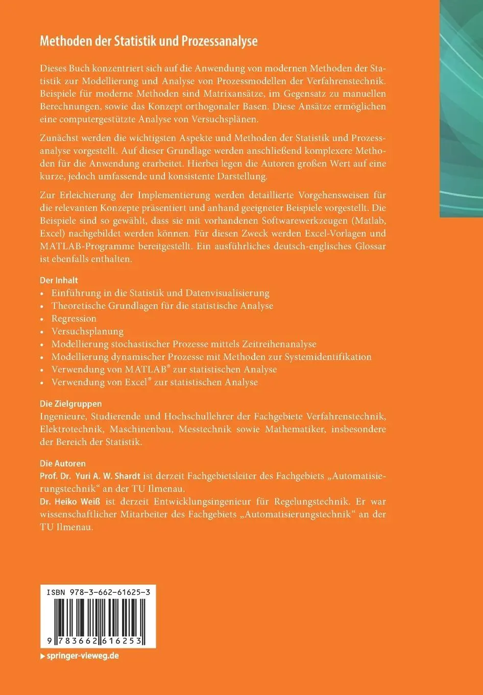 Rückseite: 9783662616253 | Methoden der Statistik und Prozessanalyse | Heiko Weiß (u. a.) | Buch
