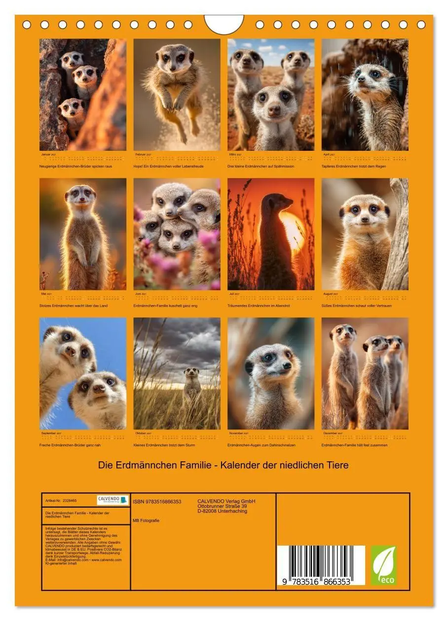 Bild: 9783516866353 | Die Erdmännchen Familie - Kalender der niedlichen Tiere...