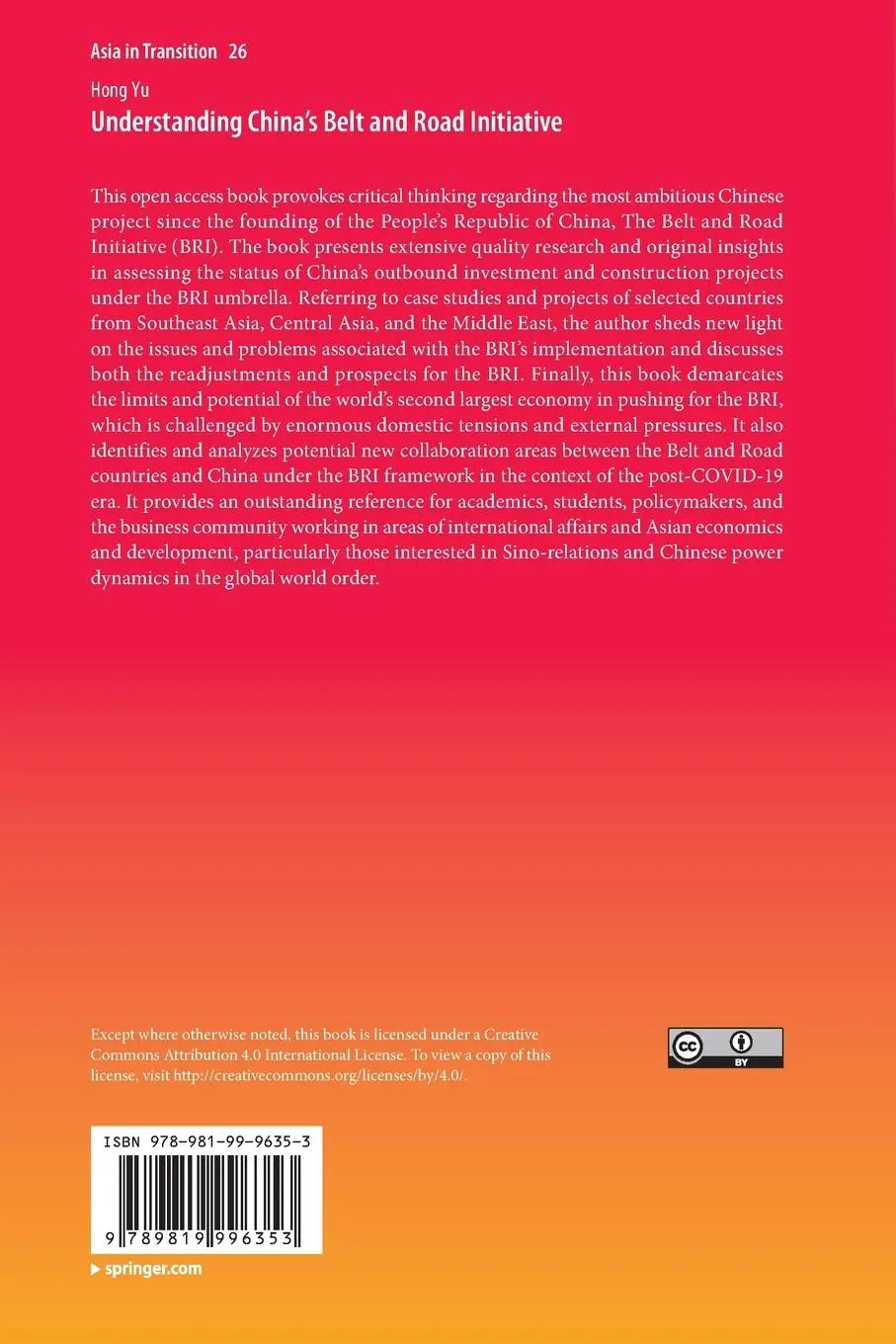 Rückseite: 9789819996353 | Understanding China¿s Belt and Road Initiative | Hong Yu | Taschenbuch