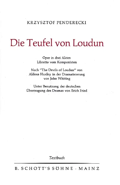 Cover: 9783795736453 | Die Teufel von Loudun | Oper in 3 Akten. Textbuch/Libretto | Broschüre