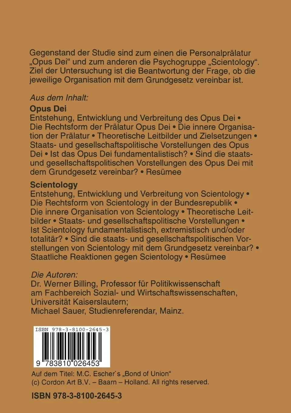 Rückseite: 9783810026453 | Opus Dei und Scientology | Werner Billing | Taschenbuch | 156 S.