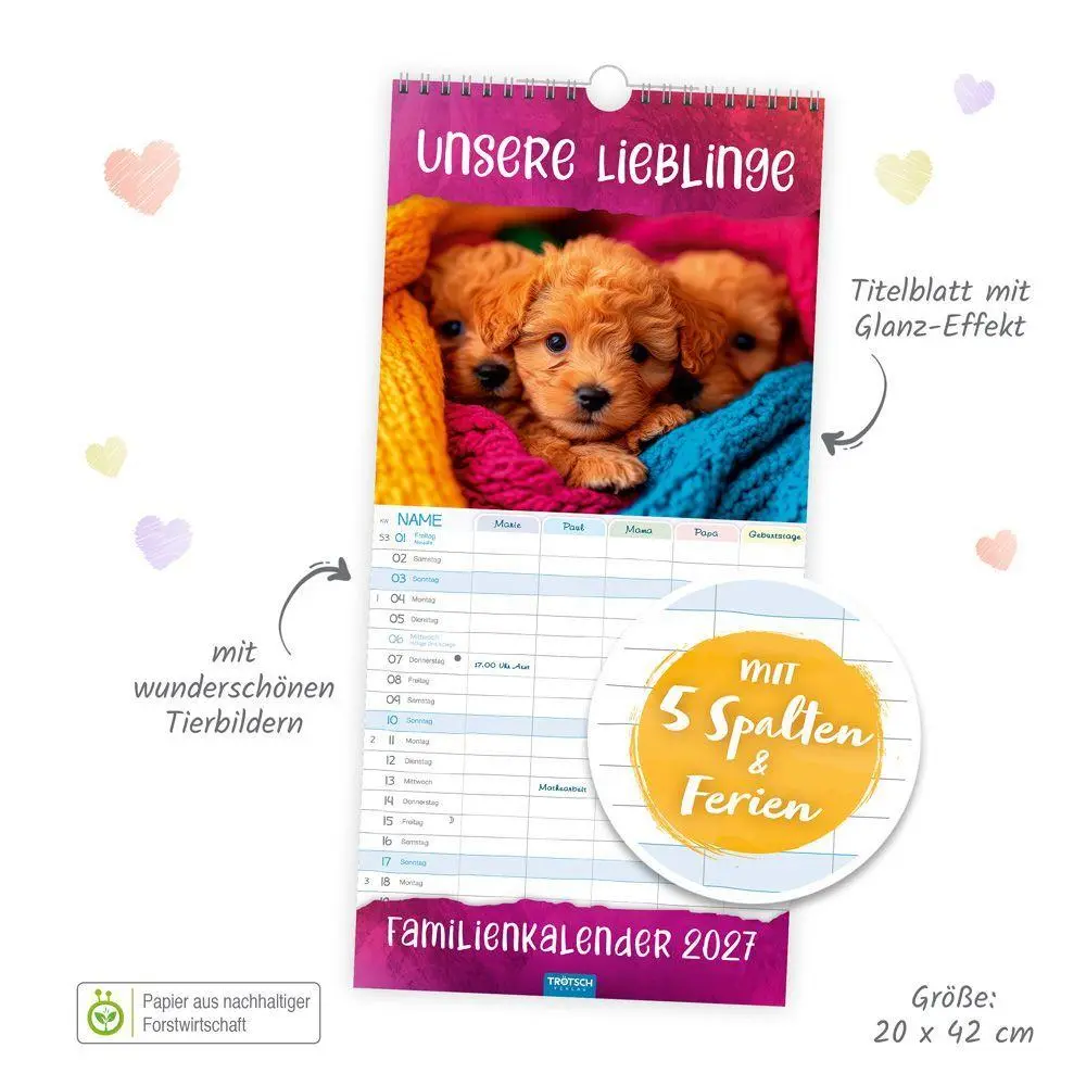 Bild: 9783988026453 | TRÖTSCH - Familienkalender Unsere Lieblinge 2027 | Wandkalender | KG