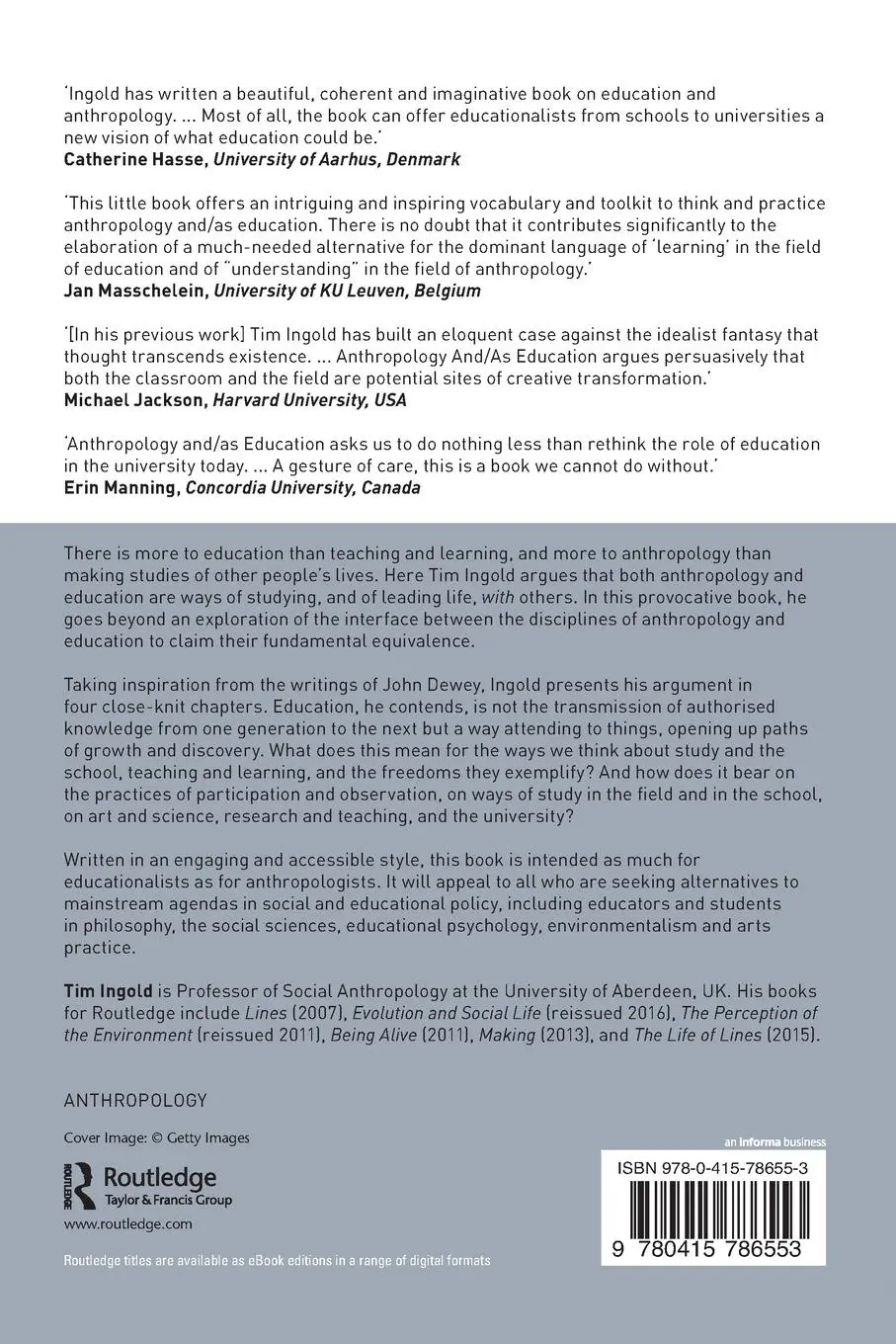 Rückseite: 9780415786553 | Anthropology and/as Education | Tim Ingold | Taschenbuch | Englisch