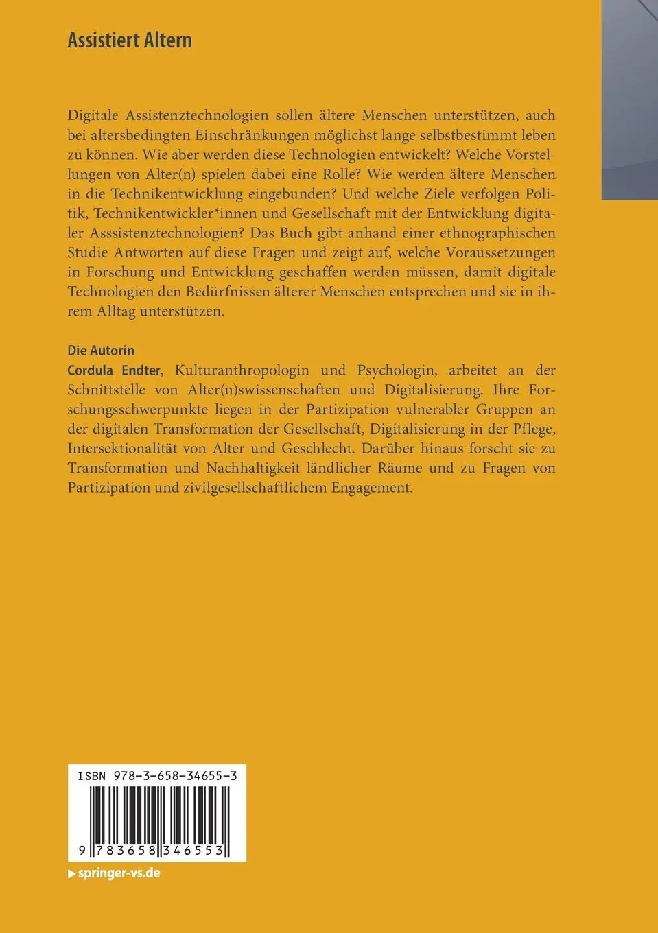 Rückseite: 9783658346553 | Assistiert Altern | Cordula Endter | Taschenbuch | Paperback | xxi