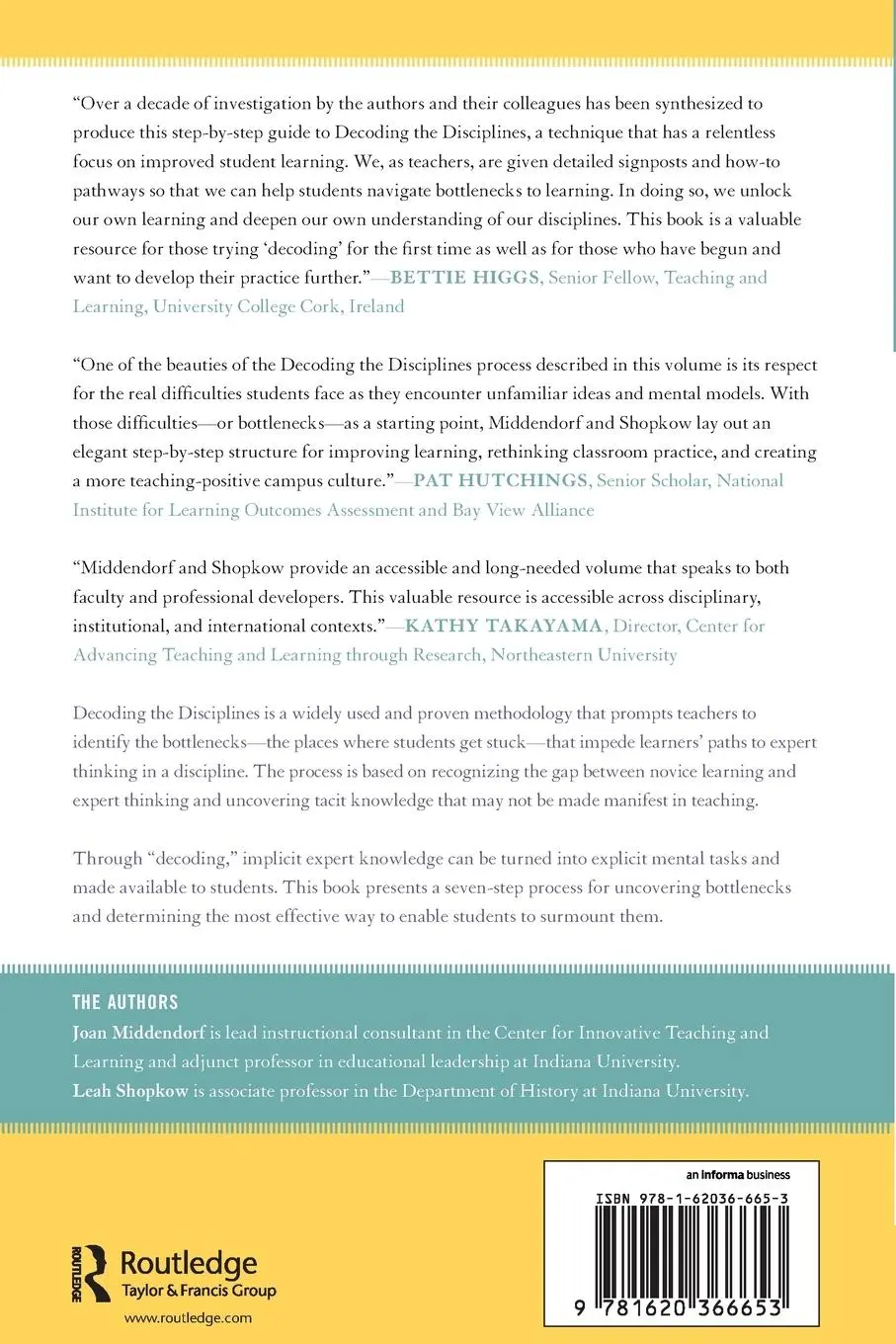 Rückseite: 9781620366653 | Overcoming Student Learning Bottlenecks | Joan Middendorf (u. a.)