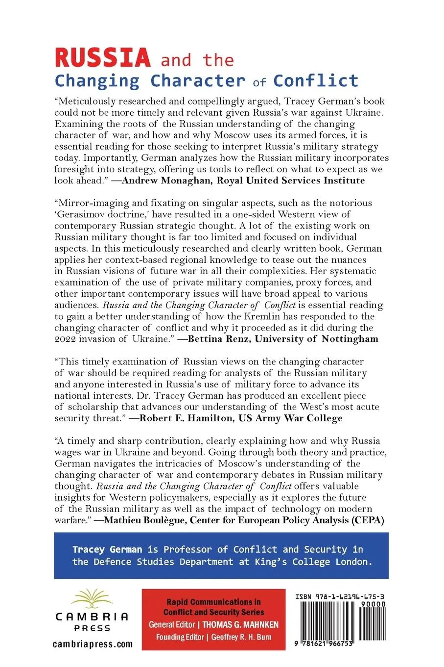 Rückseite: 9781621966753 | Russia and the Changing Character of Conflict | Tracey German | Buch