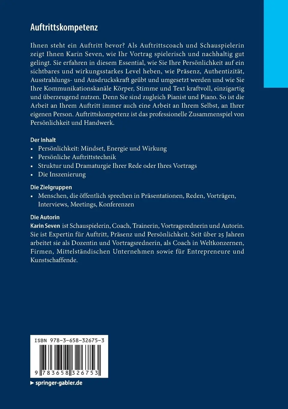 Rückseite: 9783658326753 | Auftrittskompetenz | Karin Seven | Taschenbuch | ix | Deutsch | 2021