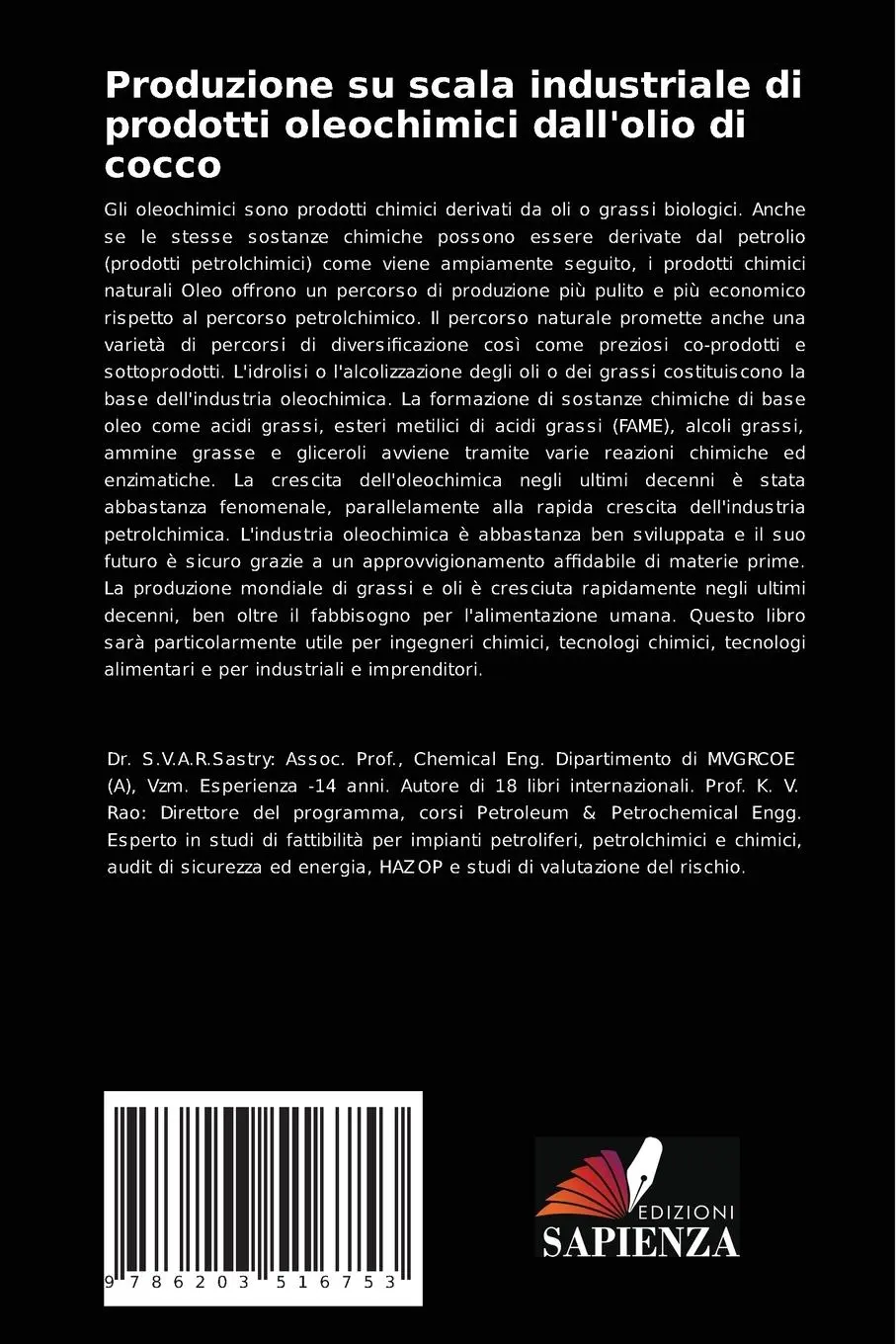 Rückseite: 9786203516753 | Produzione su scala industriale di prodotti oleochimici dall'olio...