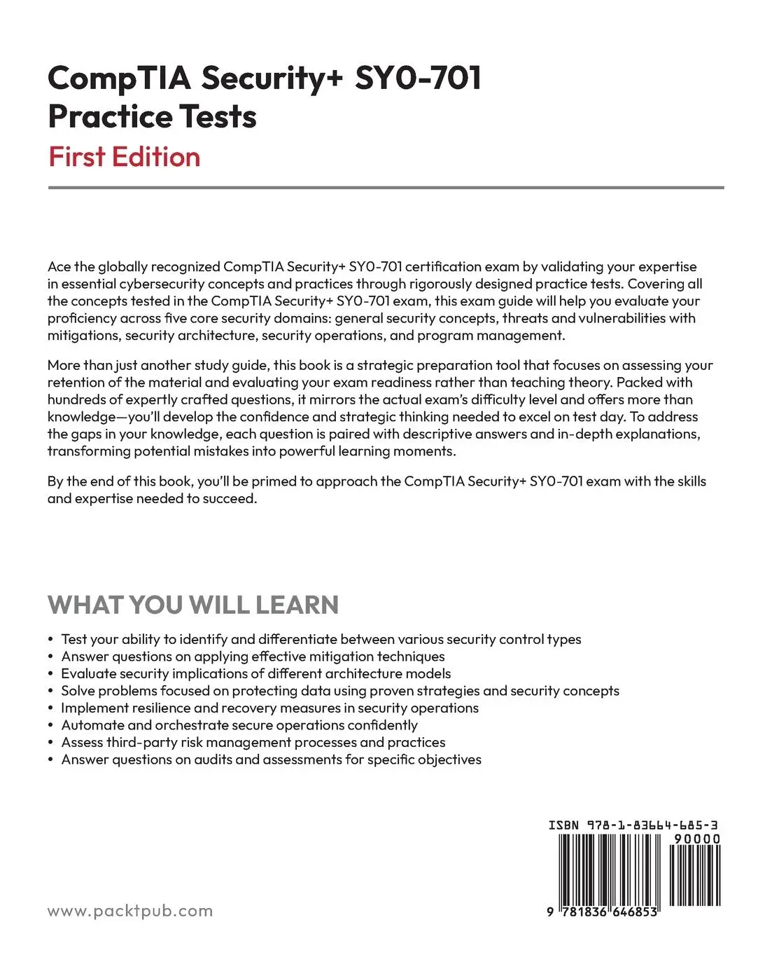 Rückseite: 9781836646853 | CompTIA Security+ SY0-701 Practice Tests | Mark McGinley | Taschenbuch
