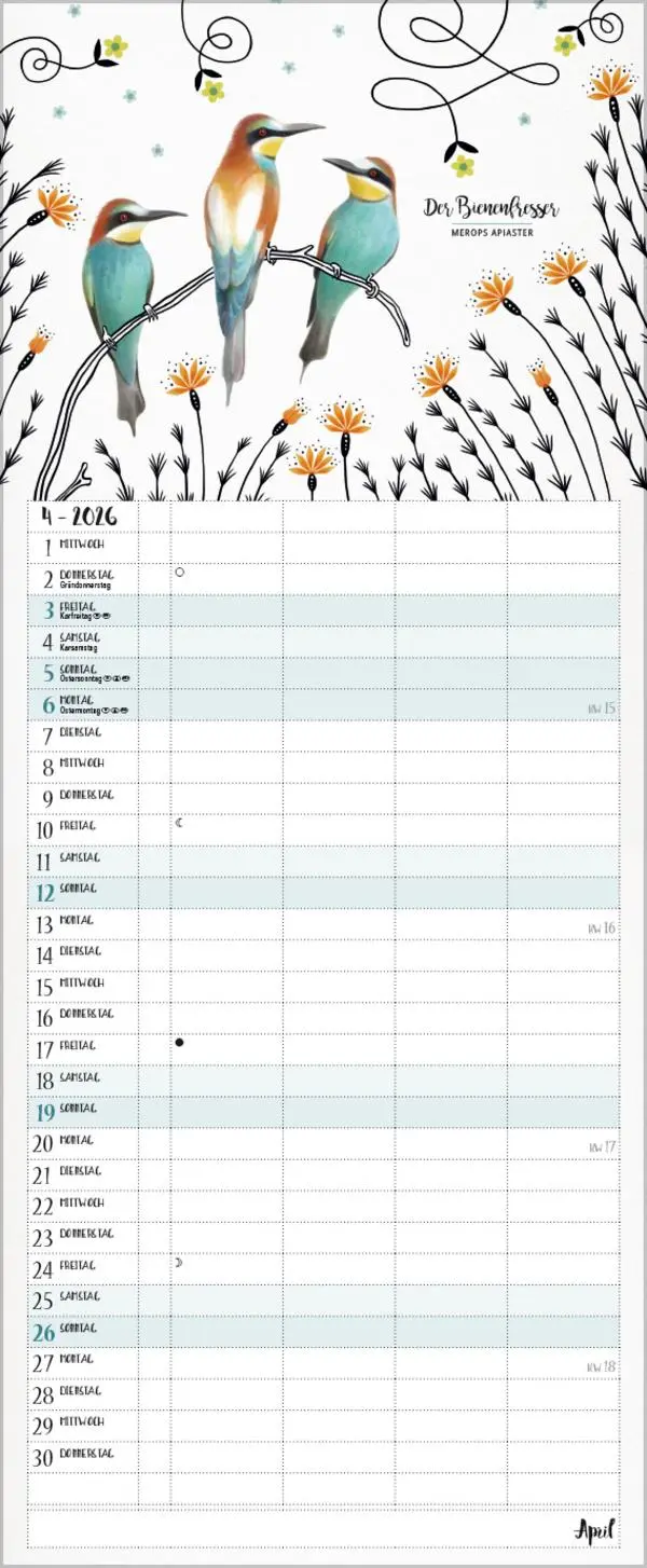 Bild: 9783731886853 | Familienplaner Pretty Birds 2026 | Verlag Korsch | Kalender | 14 S.