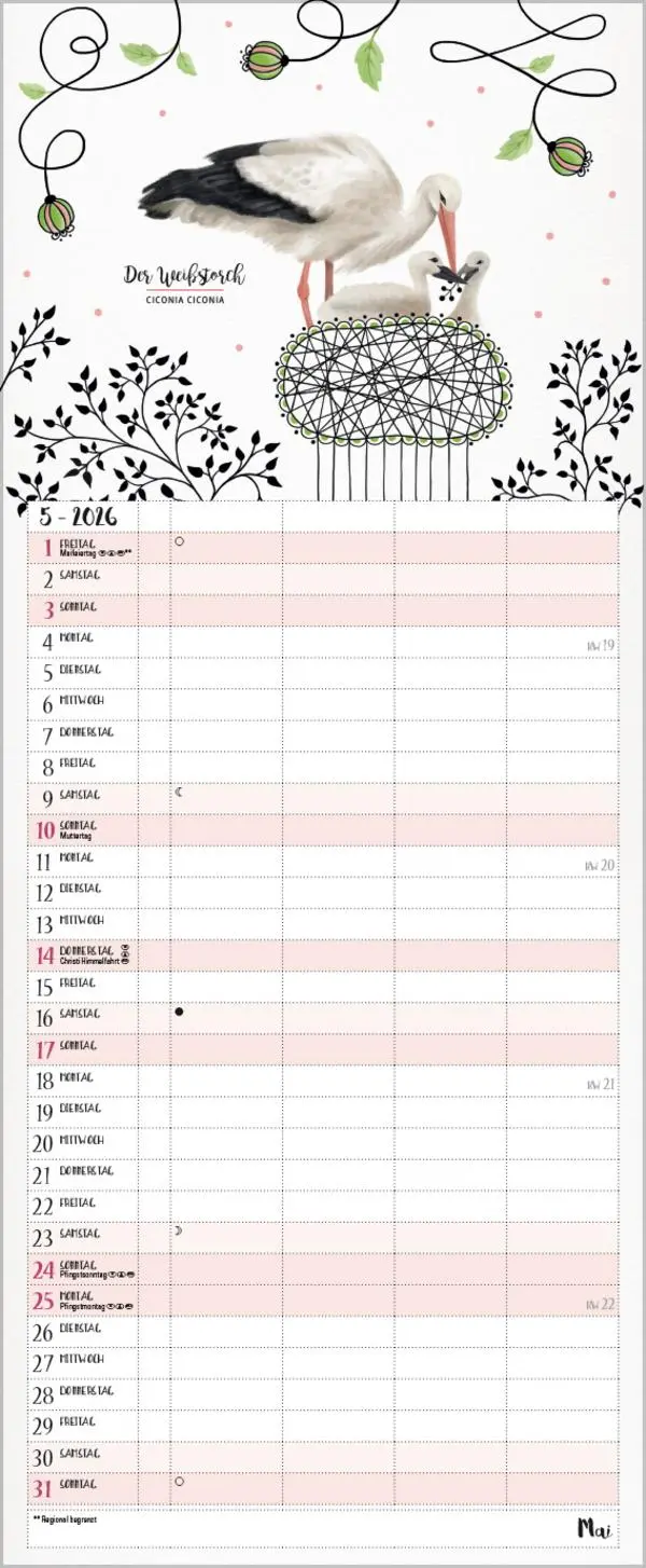 Bild: 9783731886853 | Familienplaner Pretty Birds 2026 | Verlag Korsch | Kalender | 14 S.