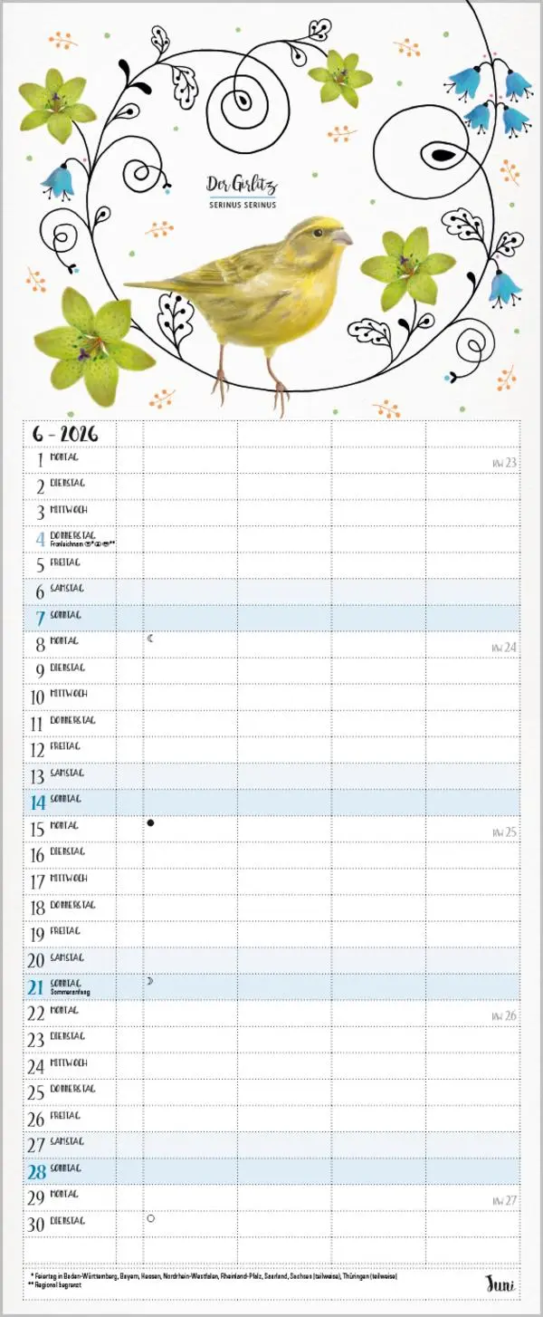 Bild: 9783731886853 | Familienplaner Pretty Birds 2026 | Verlag Korsch | Kalender | 14 S.