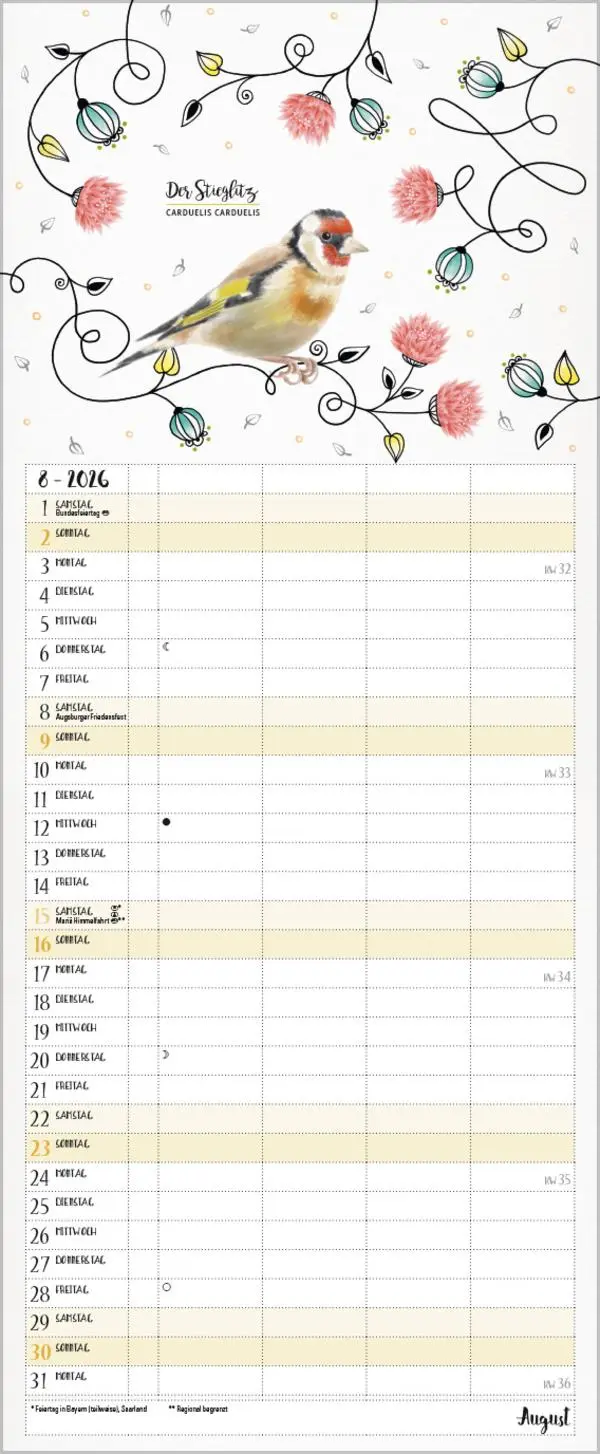 Bild: 9783731886853 | Familienplaner Pretty Birds 2026 | Verlag Korsch | Kalender | 14 S.
