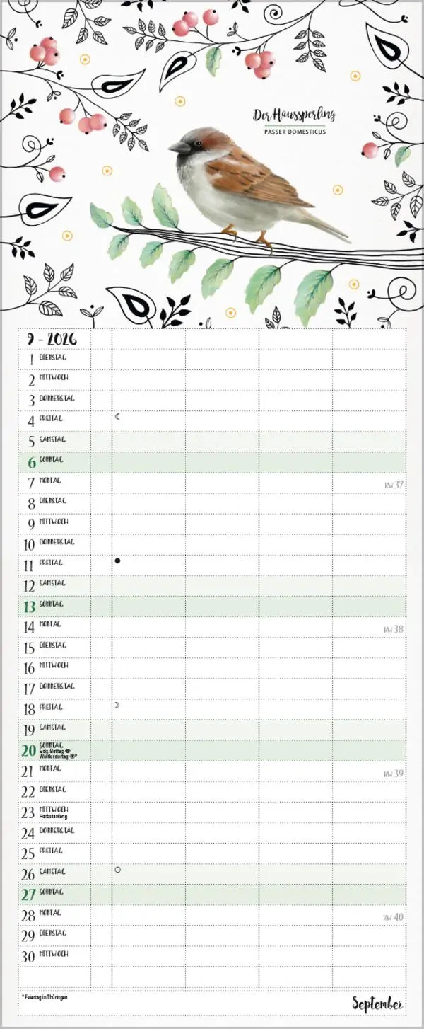 Bild: 9783731886853 | Familienplaner Pretty Birds 2026 | Verlag Korsch | Kalender | 14 S.