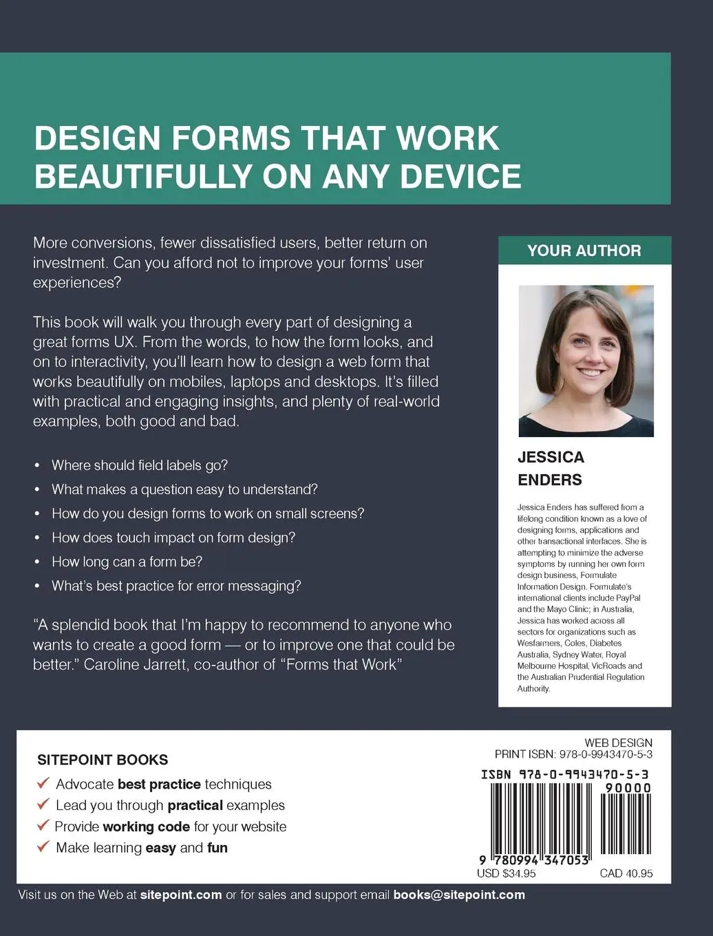Rückseite: 9780994347053 | Designing Ux: Forms | Create Forms That Don't Drive Your Users Crazy