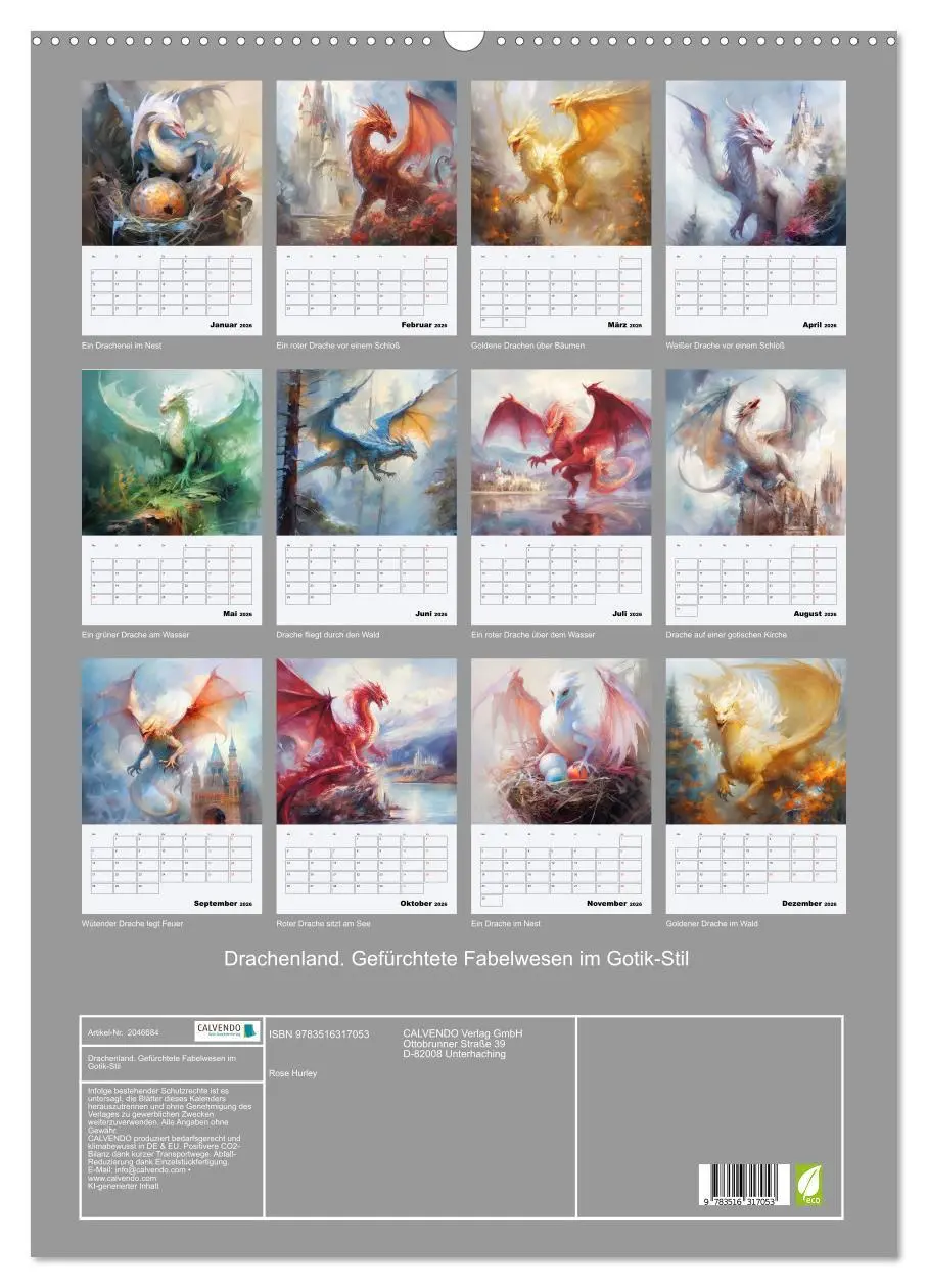 Bild: 9783516317053 | Drachenland. Gefürchtete Fabelwesen im Gotik-Stil (Wandkalender...
