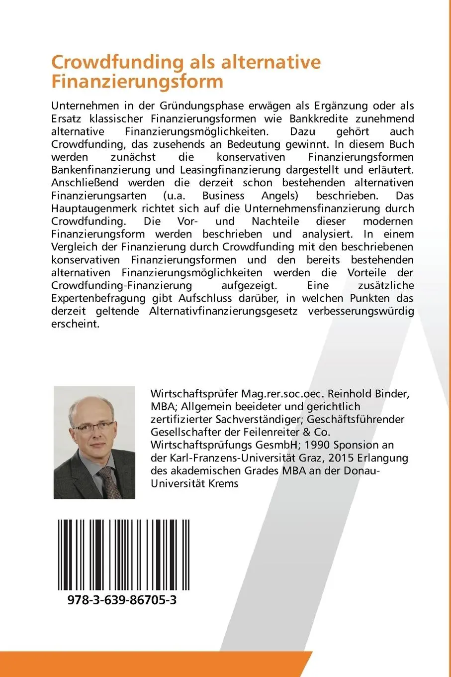 Rückseite: 9783639867053 | Crowdfunding als alternative Finanzierungsform | Reinhold Binder