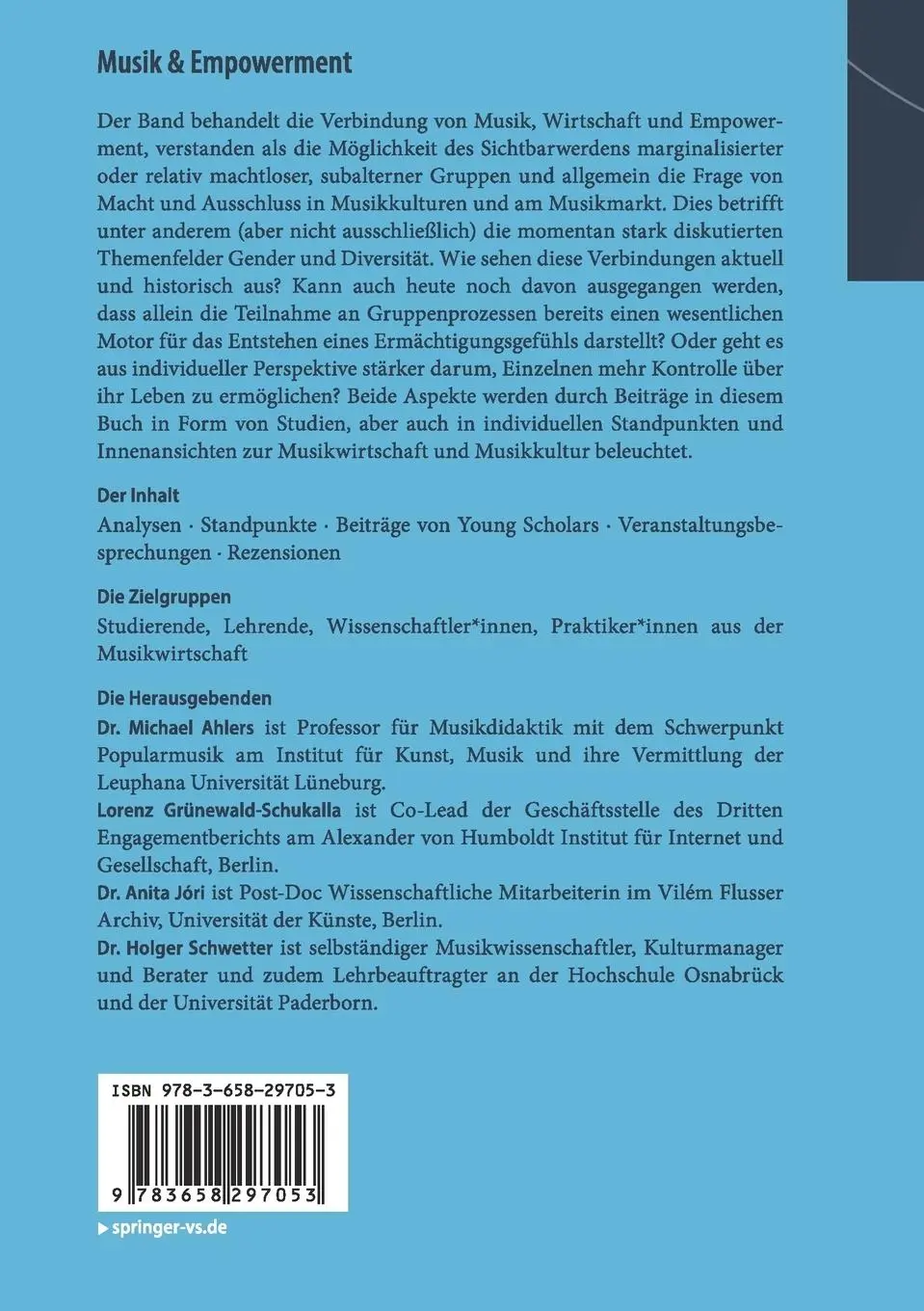 Rückseite: 9783658297053 | Musik &amp; Empowerment | Michael Ahlers (u. a.) | Taschenbuch | xiv