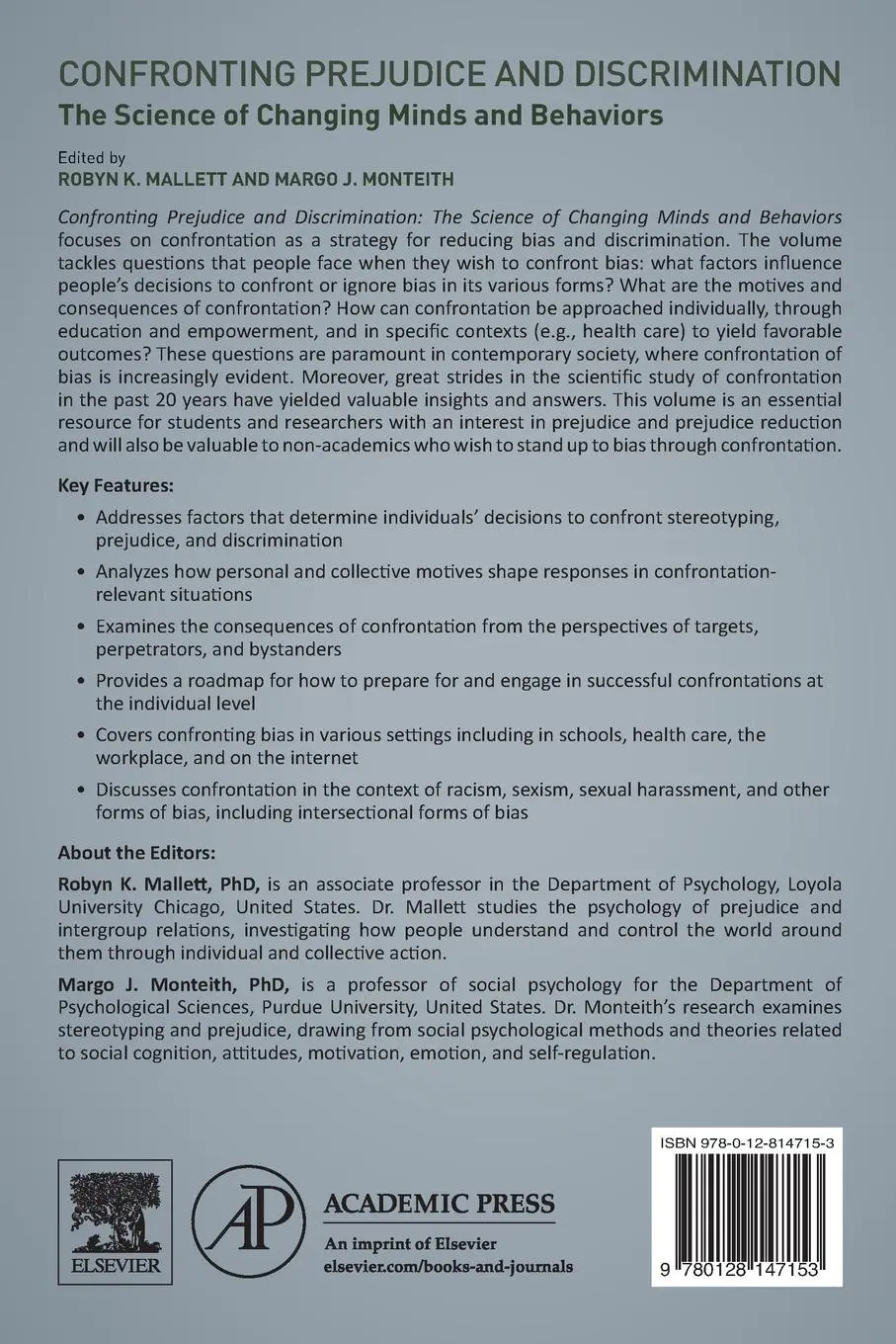 Rückseite: 9780128147153 | Confronting Prejudice and Discrimination | Robyn K. Mallett (u. a.)