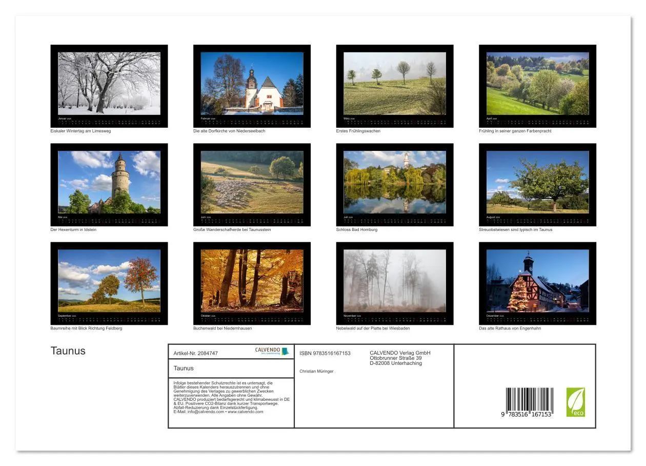 Bild: 9783516167153 | Taunus (Wandkalender 2026 DIN A3 quer), CALVENDO Monatskalender | 2026