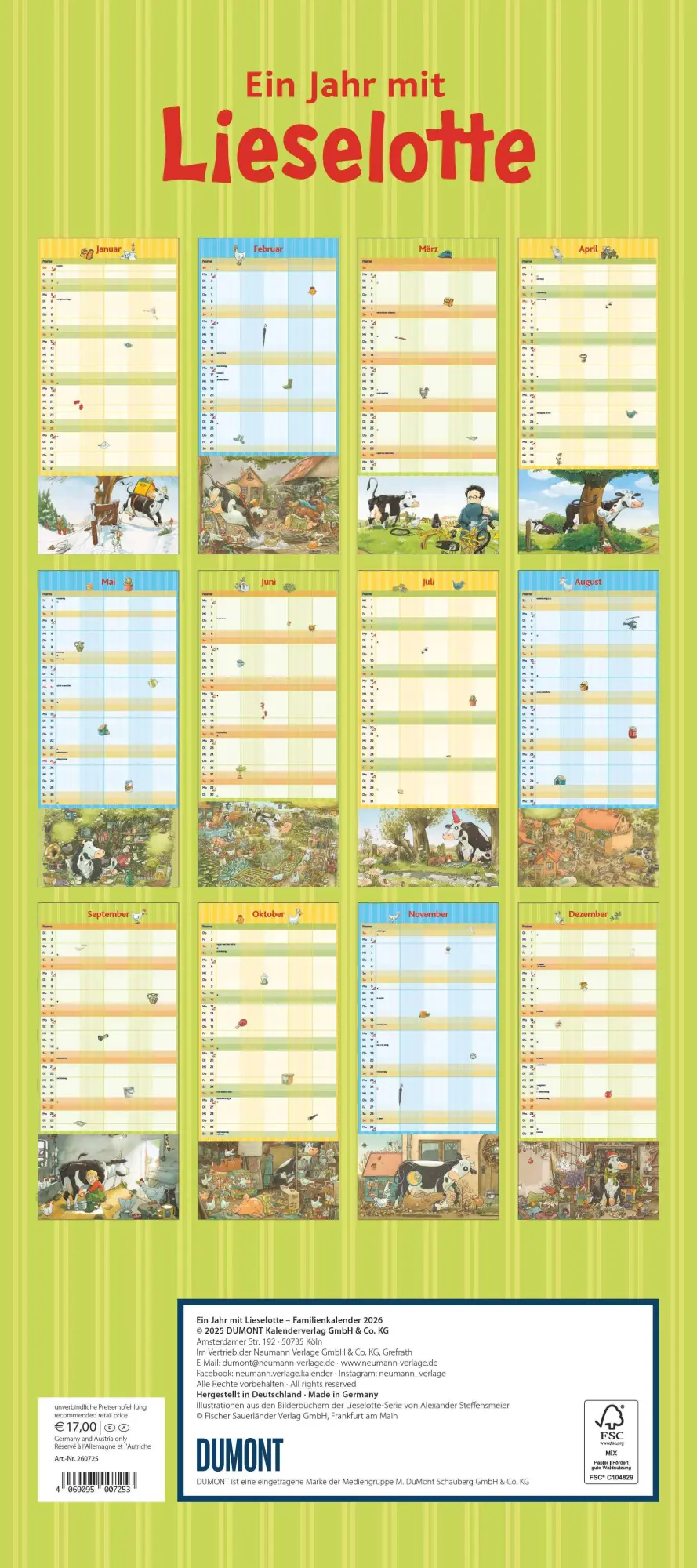 Bild: 4069095007253 | Die Kuh Lieselotte Familienkalender 2026 - Von Alexander...
