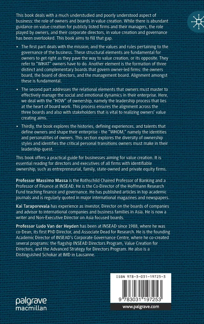 Rückseite: 9783031197253 | Value Creation for Owners and Directors | Massimo Massa (u. a.) | Buch