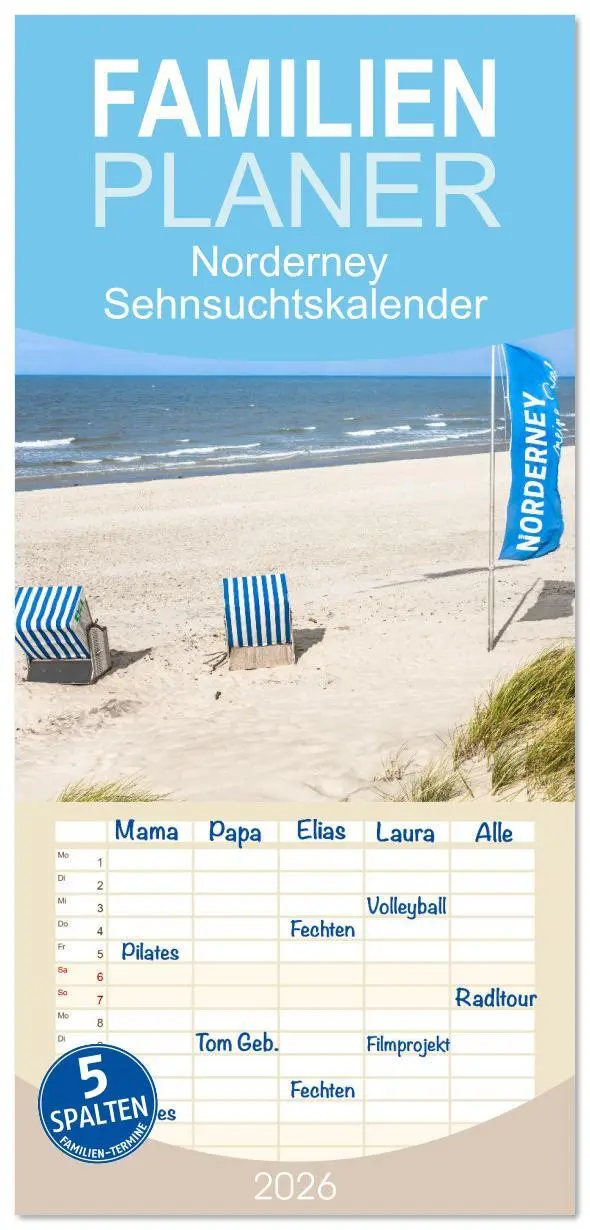 Cover: 9783516607253 | Familienplaner 2026 - Norderney Sehnsuchtskalender mit 5 Spalten...