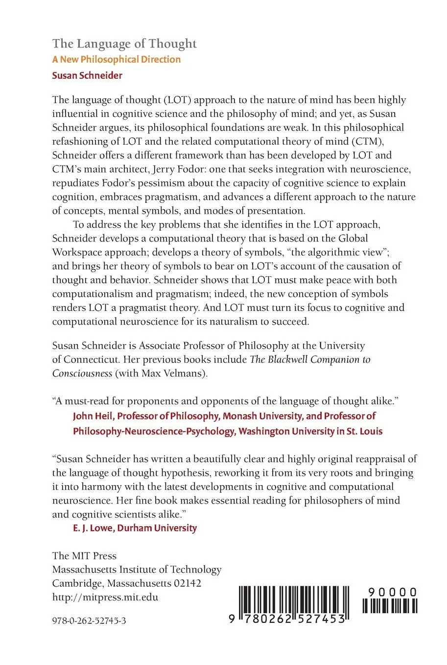Rückseite: 9780262527453 | The Language of Thought | A New Philosophical Direction | Schneider