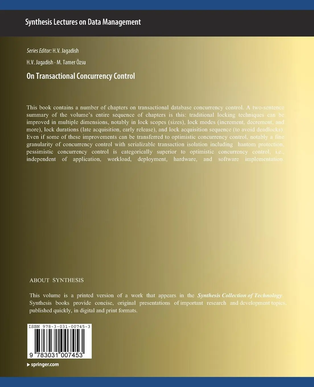 Rückseite: 9783031007453 | On Transactional Concurrency Control | Goetz Graefe | Taschenbuch