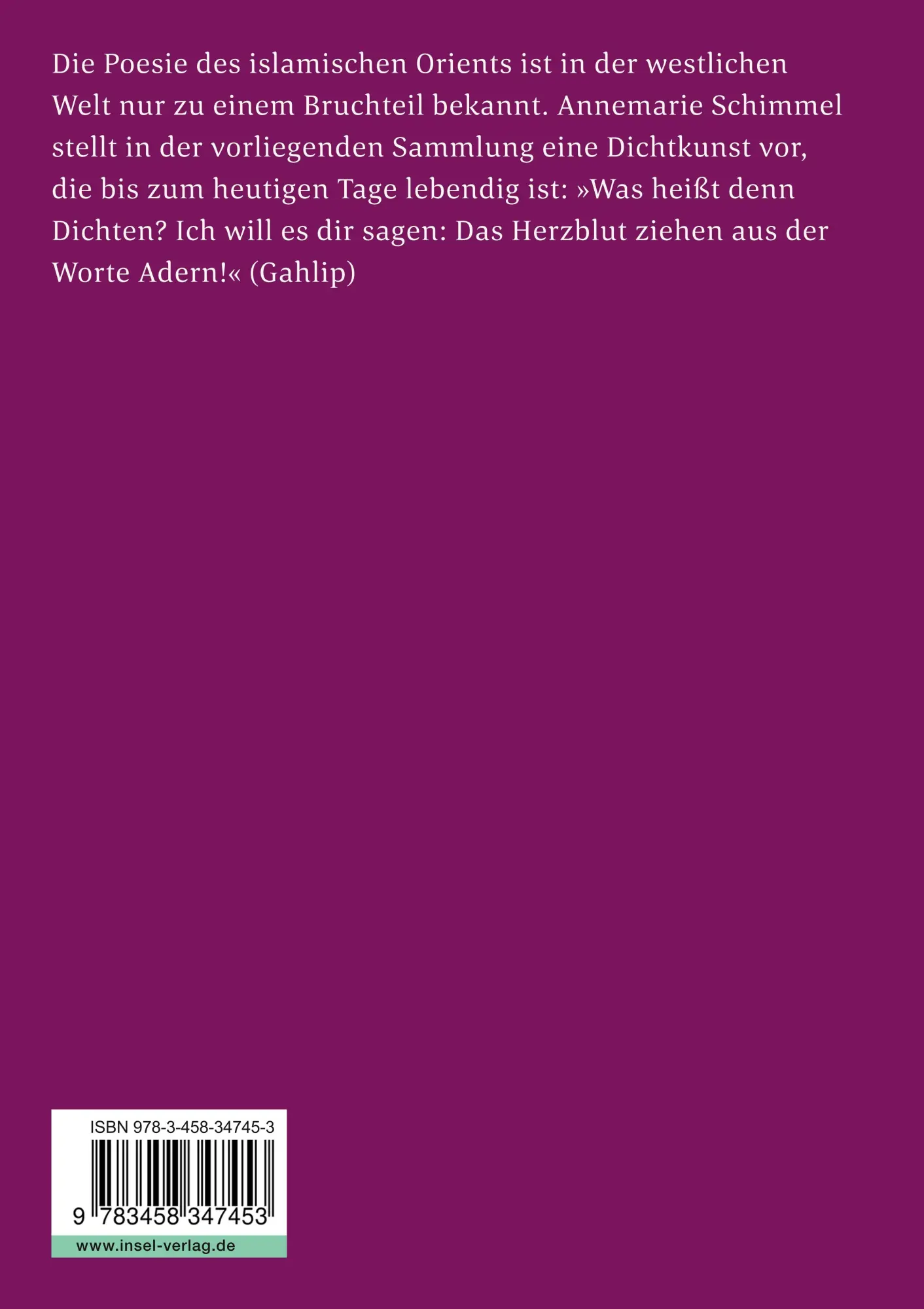 Rückseite: 9783458347453 | Nimm eine Rose und nenne sie Lieder | Poesie der islamischen Völker