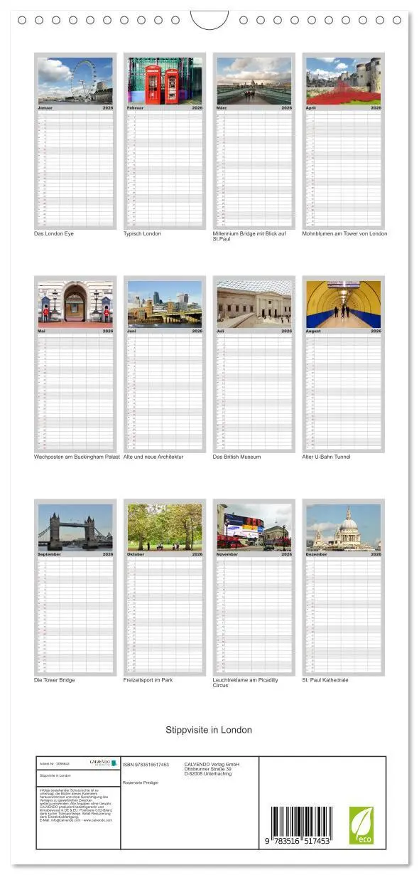 Bild: 9783516517453 | Familienplaner 2026 - Stippvisite in London mit 5 Spalten...