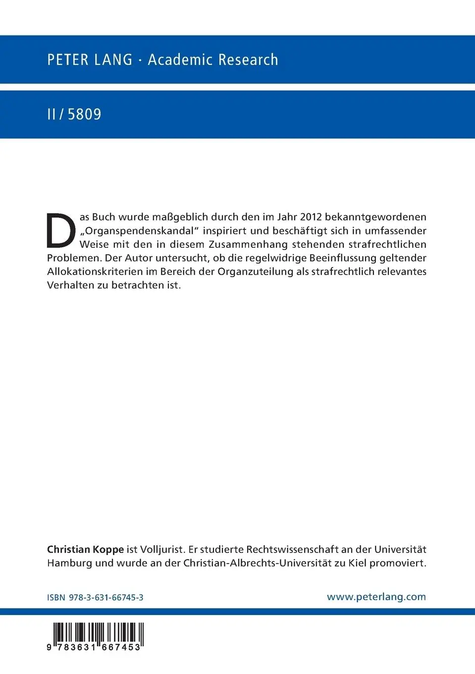Rückseite: 9783631667453 | Zur strafrechtlichen Verantwortlichkeit als Folge der regelwidrigen...