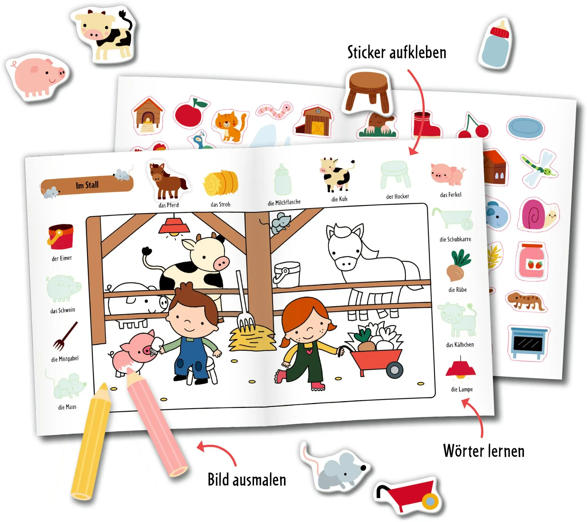 Bild: 9783649647553 | Mein erstes Sticker-Malbuch: Bauernhof | Bilder suchen, Wörter finden