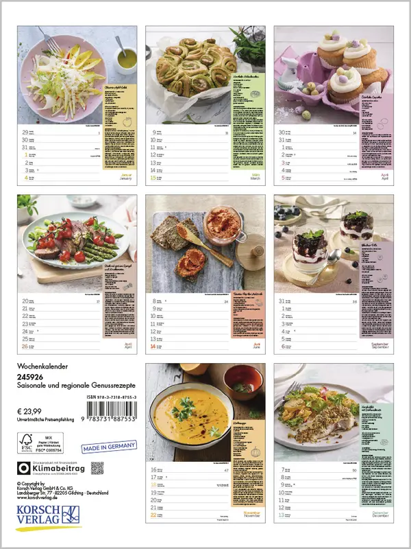 Bild: 9783731887553 | Saisonale und regionale Genussrezepte 2026 | Verlag Korsch | Kalender