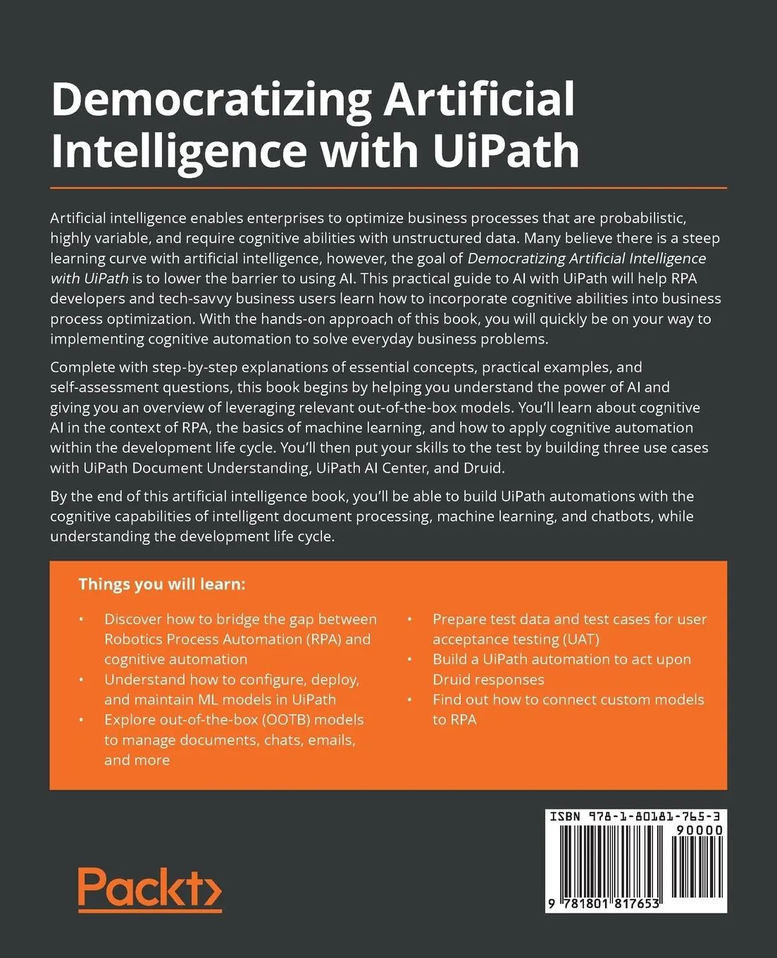 Rückseite: 9781801817653 | Democratizing Artificial Intelligence with UiPath | Fanny Ip (u. a.)