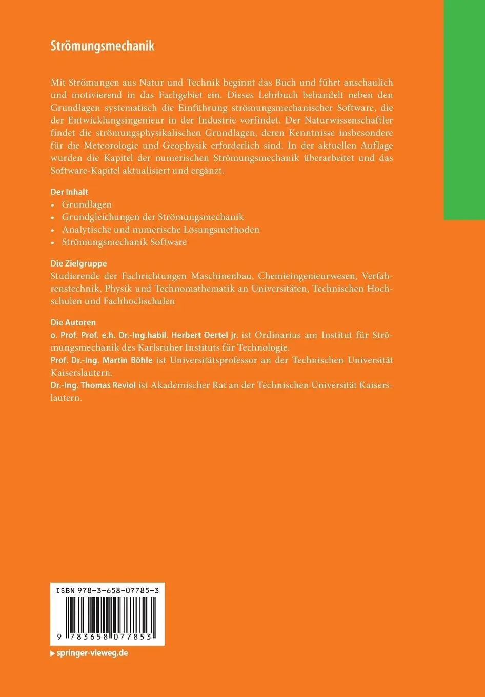 Rückseite: 9783658077853 | Strömungsmechanik für Ingenieure und Naturwissenschaftler | Buch | xi