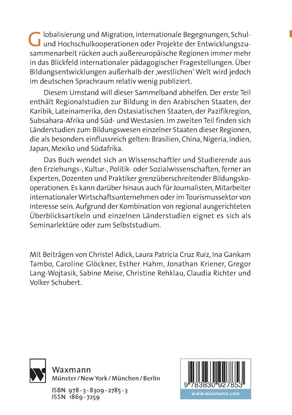Rückseite: 9783830927853 | Bildungsentwicklungen und Schulsysteme in Afrika, Asien,...