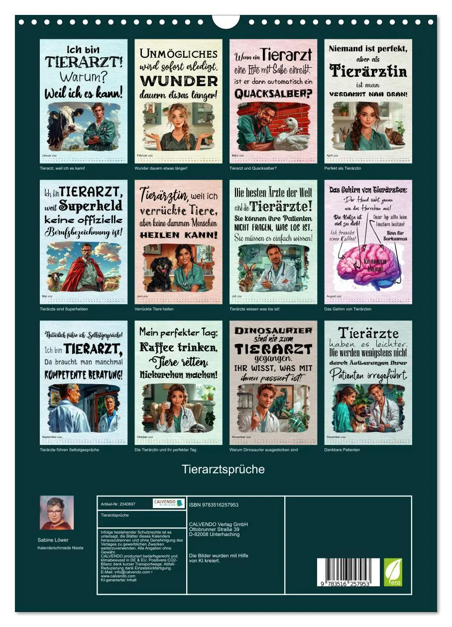 Bild: 9783516257953 | Tierarztsprüche (Wandkalender 2026 DIN A3 hoch), CALVENDO...
