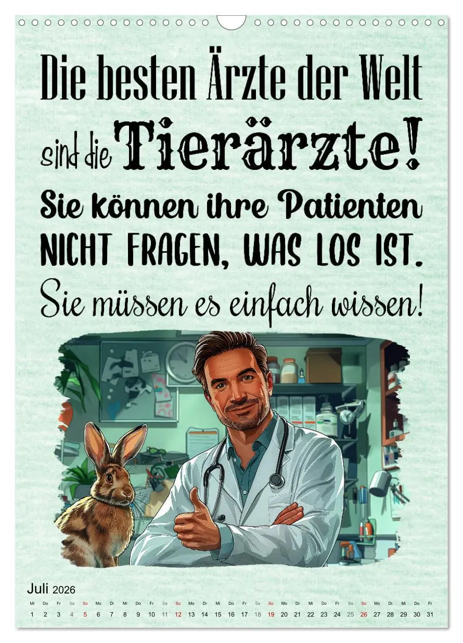 Bild: 9783516257953 | Tierarztsprüche (Wandkalender 2026 DIN A3 hoch), CALVENDO...