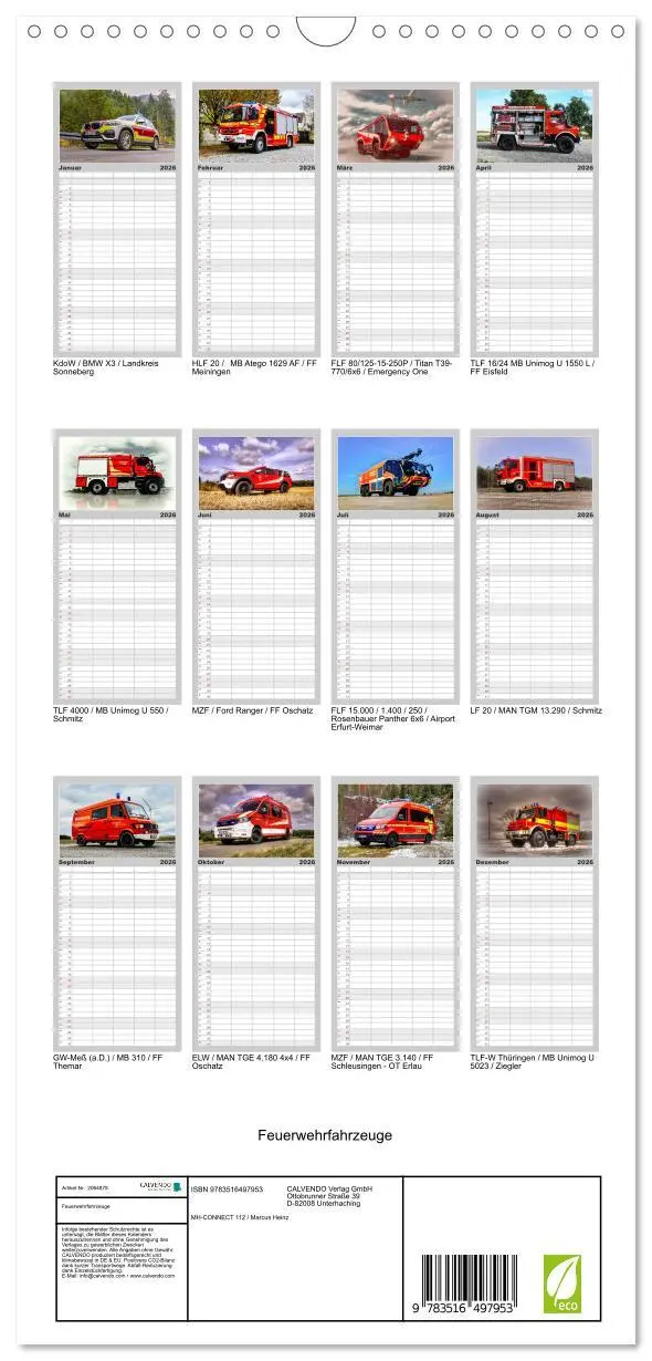 Bild: 9783516497953 | Familienplaner 2026 - Feuerwehrfahrzeuge mit 5 Spalten...