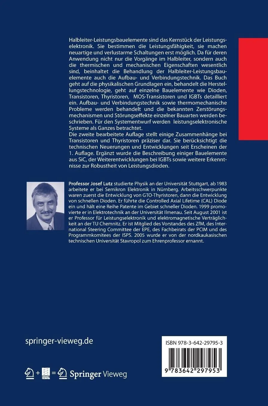 Rückseite: 9783642297953 | Halbleiter-Leistungsbauelemente | Josef Lutz | Buch | xxii | Deutsch