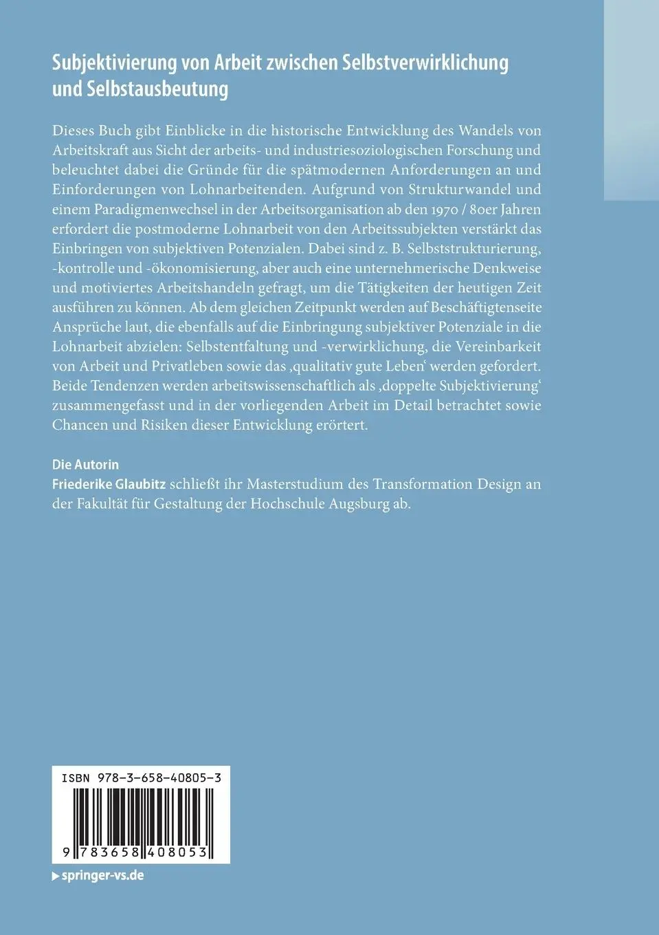 Rückseite: 9783658408053 | Subjektivierung von Arbeit zwischen Selbstverwirklichung und...