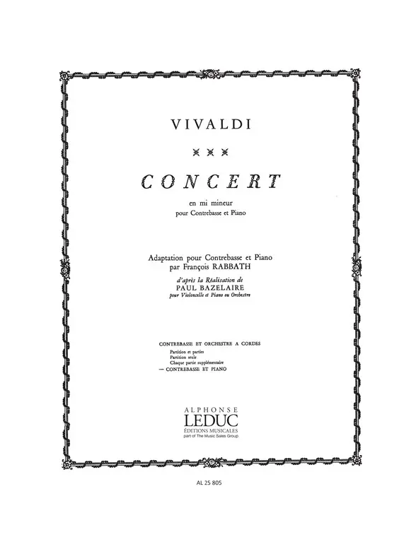 Cover: 9790046258053 | Concert En Mi Mineur | Contrebasse Et Piano | Antonio Vivaldi | Buch