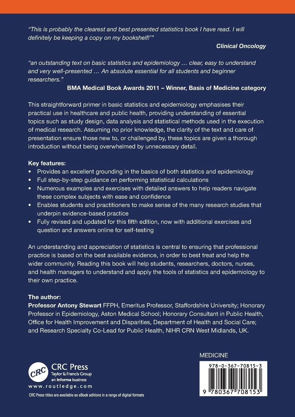 Rückseite: 9780367708153 | Basic Statistics and Epidemiology | A Practical Guide | Antony Stewart