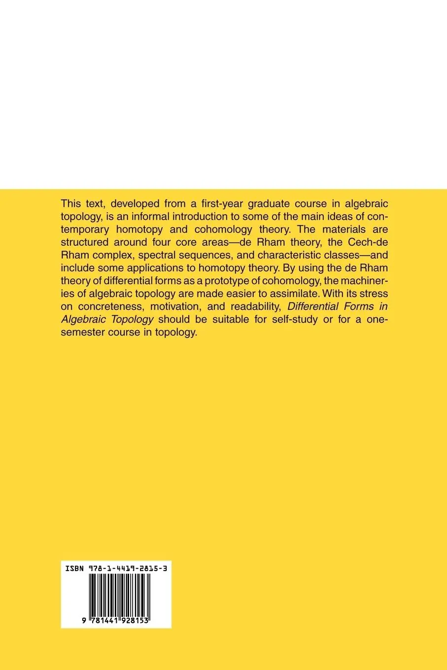 Rückseite: 9781441928153 | Differential Forms in Algebraic Topology | Loring W. Tu (u. a.) | Buch