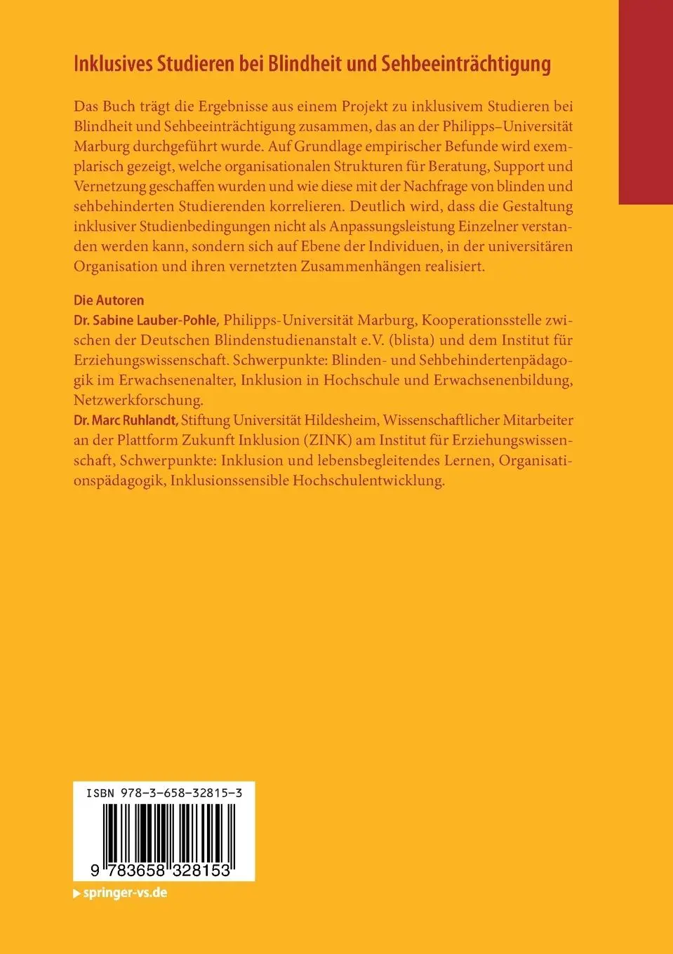 Rückseite: 9783658328153 | Inklusives Studieren bei Blindheit und Sehbeeinträchtigung | Buch